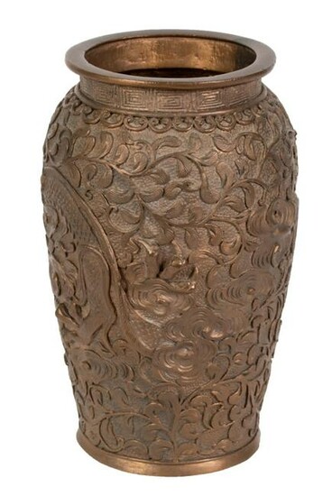 High Relief Brass Dragon Vase