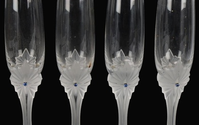 House of Faberge, set of 4 glass champagne flutes with frost...