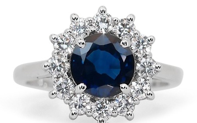 IGI Certificate - 3.27 total carat of natural sapphire and natural diamonds - 18 kt. White gold - Ring Sapphire - Diamond
