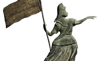 IMPORTANT MOLDED COPPER GODDESS OF LIBERTY WEATHERVANE, ATTRIBUTED TO WILLIAM HENIS OR VINCENT W. BALDWIN, PHILADELPHIA OR NEW YORK, CIRCA 1875-79