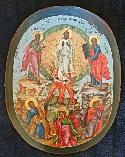 Icon, Transfiguration on the Mount Tabor - Byzantine style - Egg tempera on gesso on wooden panel - Circa 1800