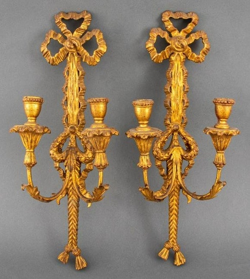 Italian Neoclassical Bow Tied Gilt Wood Sconces, 2
