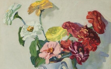 JANE PETERSON, (American, 1876-1965), Zinnias, oil on