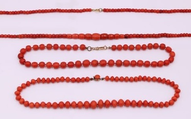 JEWELRY. (3) Salmon Coral Beaded Necklaces.