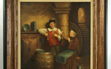 Jacob Eberhardt, Interior Pub Scene, Oil on Canvas