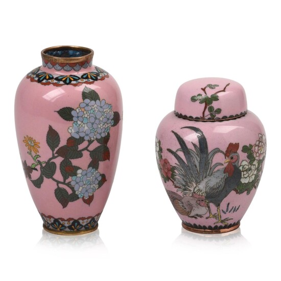 Japanese Cloisonne Vase and Covered Jar