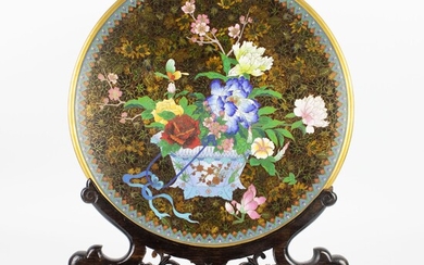 Japanse cloisoné plate with pedestal