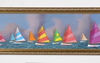 Jerome Howes Oil on Masonite "Nantucket Rainbow Fleet"