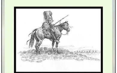 Joe Beeler Original Ink Drawing On Board Native American Horse Signed Artwork