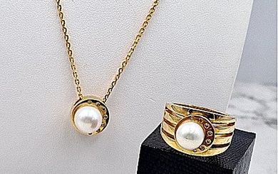 Joop! - 2 piece jewellery set - 18 kt. Yellow gold - 0.05 tw. Pearl - Diamond