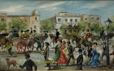 José Puente (1928-2002) - oil on canvas - Street procession