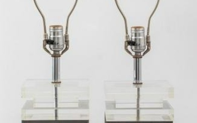 Karl Springer Modern Lucite Table Lamps, Pr