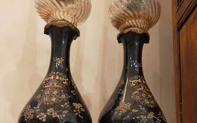 Kerosene lamps (2) - Brass, Crystal, Glass, Porcelain - 19th century