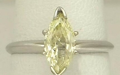 LADIES 14K WHITE GOLD .98ct SOLITAIRE YELLOW MARQUISE