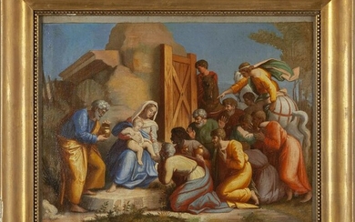 "L'Adorazione dei Magi" olio sec.XIX cm. 47x36