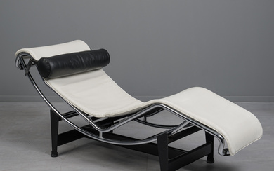 LE CORBUSIER, PIERRE JEANNERET UND CHARLOTTE PERRIAND. Cassina, lounger/daybed, model '4 Chaise Longue à Reglage Continu/LC4', steel tube, chrome-plated, metal, leather, designed 1928, Italy.