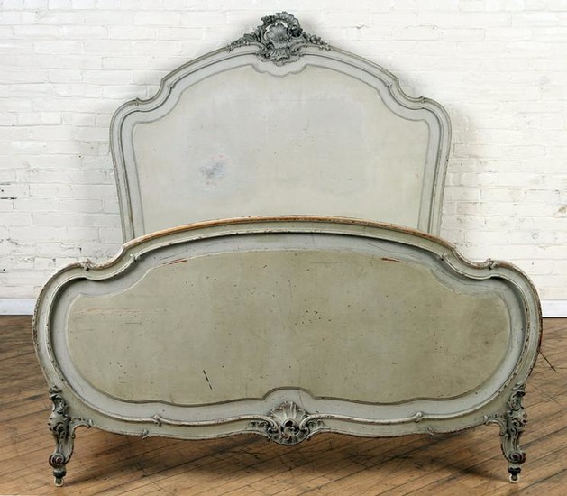 LOUIS XV STYLE CARVED AND PAINTED BED C.1900