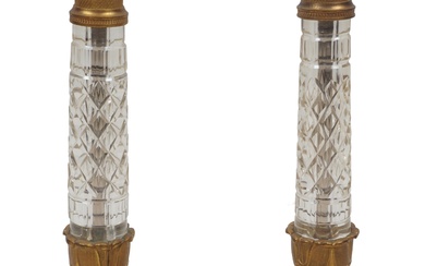 LOUIS XVI STYLE GILT-BRONZE-MOUNTED CUT GLASS CANDLESTICKS Height: 11 3/4 in. (29.8 cm.)