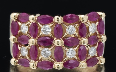 Ladies' Gold, Ruby and Diamond Wide Ring