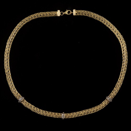 Ladies' Wheat-Link Gold and Diamond Necklace