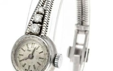 Ladies diamond watch, 750/000 WG, on the back marked Knoll & Pregizer Pforzheim, manual winding