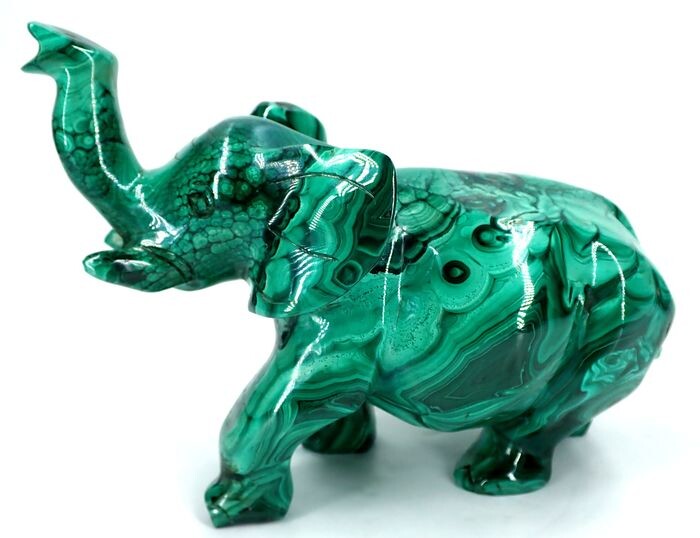 Large A + Old Malachite Elephant Carving, (Many Details) 6955ct - 160×120×80 mm - 1391 g