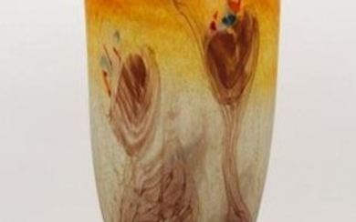 Large Signed Art Glass Footed Vase