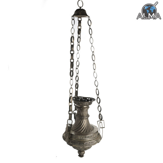 Large-sized Hangable ceremonial Silver Oil Lamp