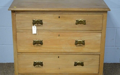 Late 19th C beech chest of drawers.