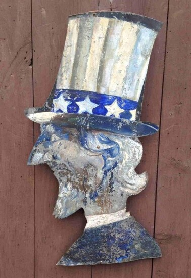 Late 19thc zinc Uncle Sam with old worn paint