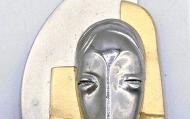 Leo Bernard Art Deco Face Brooch Gold Tone, Silver Tone