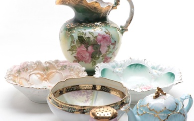 Limoges Teapot with Nippon and Other Porcelain Tableware, Early 20th Century