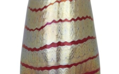 Loetz, Phaenomen PG 5301 dimpled Camelienrot vase, circa 1907, Iridescent glass, Unmarked, 19cm high