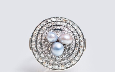 An Art-Déco Diamond Ring with Pearls