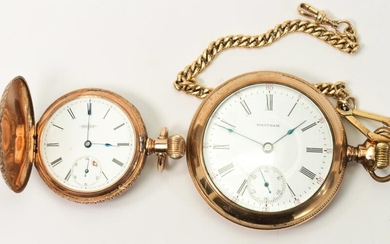 (Lot of 2) Yellow gold, gold-filled pocket watches and