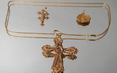 Lot of gold jewelry including, gold cross and...
