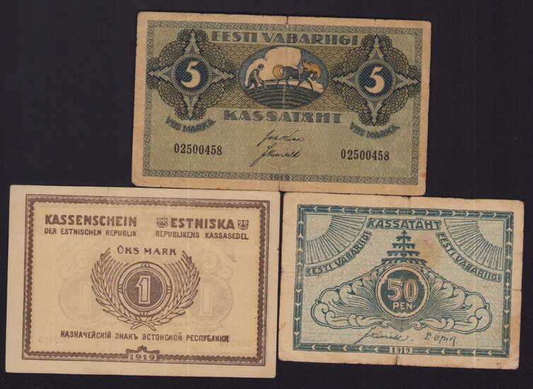 Lot of paper money: Estonia 1919 (3)
