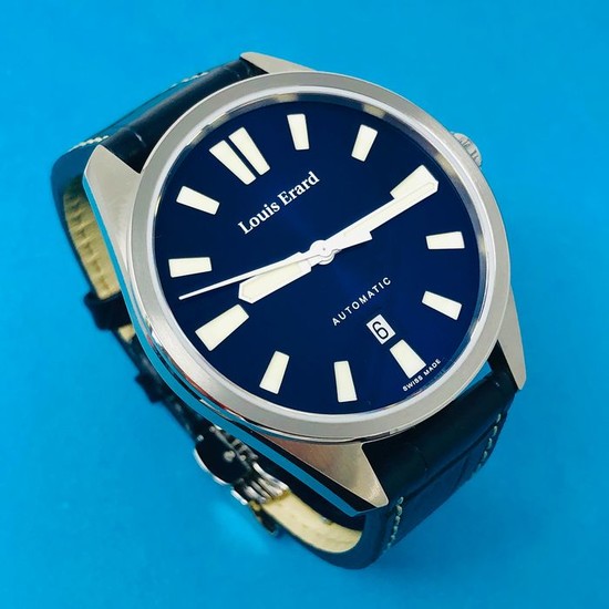 Louis Erard - Automatic Watch Sportive Collection Blue Dial Leather Strap Swiss Made- 69108AA05.BDC155 - Men - Brand New