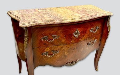 Louis XV Style Curved Chest of Drawers in Precious Wood Marquetry