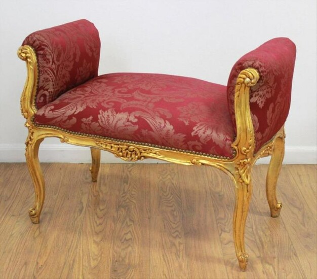 Louis Xv Style Window Bench With Red Damask