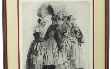 Lucien SIMON (1861-1945) "Bigoudènes au parapluie", etching, signed in the lower right plate, 39 x 33 cm