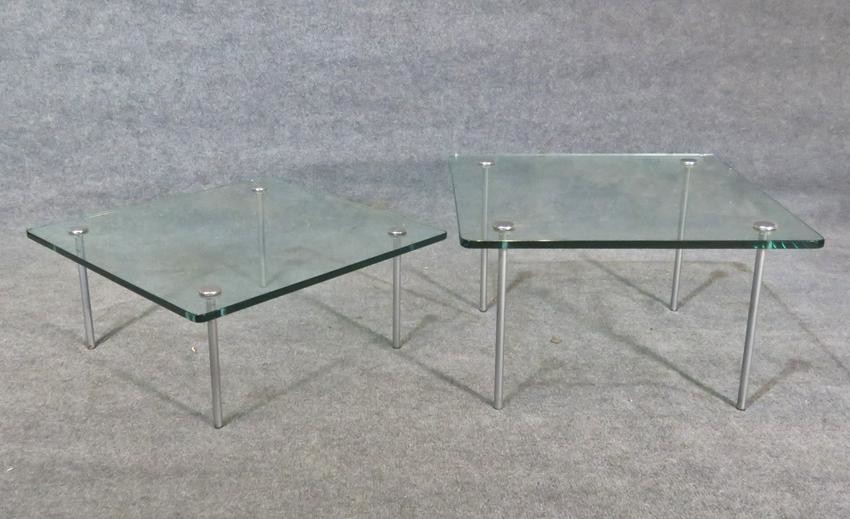 MID CENTURY MODERN GLASS TOP END TABLE & COFFEE TABLE