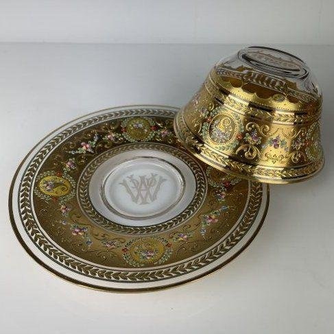 MOSER GILT AND ENAMELED FINGER BOWL AND PLATE