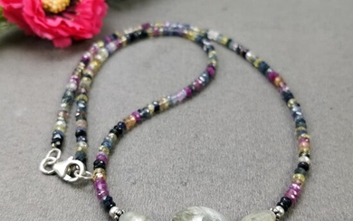 MULTI SAPPHIRE Beads Necklace : Natural Untreated Chrysoberyl Cat's Eye Gemstone Pendant 15" Women Beaded Necklace Pendant Gift