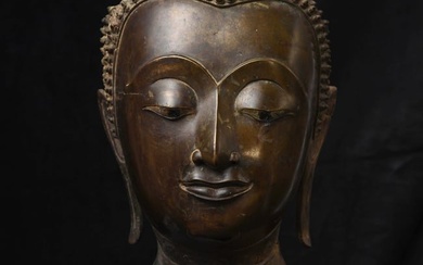 Magnificent Large 15thC Thai Bronze Buddha Head, from a high-level or royal foundry.
