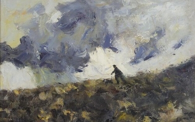 Manner of Kyffin Williams - Farmer with dog, inscribed KW ve...