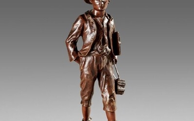 Marcel DEBUT (1865-1933) "Le siffleur" Bronze à patine brun nuancé. Signé. Haut : 29 cm...