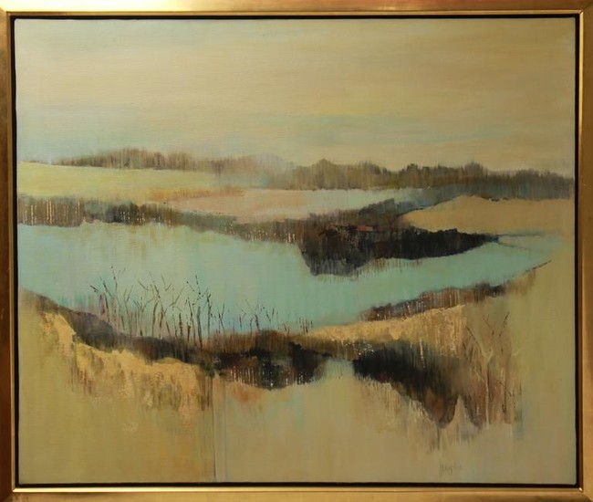 Marilyn Kaplan Pond Landscape Oil on Canvas