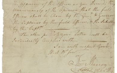 Marion, Francis. Autograph letter signed, to Benjamin Lincoln, 4 January 1780