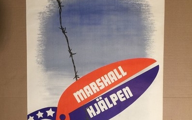 “Marshall Hjælpen”. Signed in the print Gusta Aberg. Lithograph poster in colours, circa 1947. 75×55 cm.